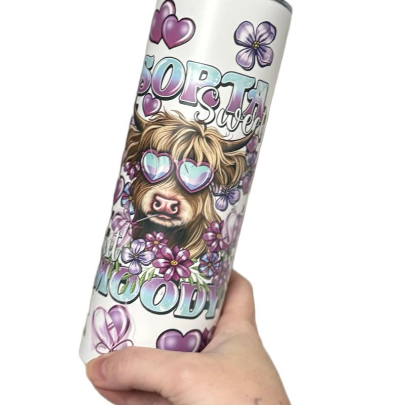 Sorta sweet but moody cow 20oz tumbler for hot and colds drinks with lid and straw
