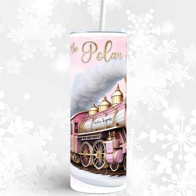 Express Train Christmas Themed Hot and Cold Drinks Tumbler with Lid and Straw Festive Design Drinkware Flasks Portable Mug Water Bottles Bottled