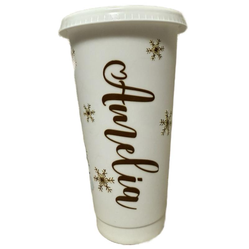 Christmas personalised cold cup with lid and straw Bottle Drinkware Water Bottles Reusable Portable Tumbler Washable Mug