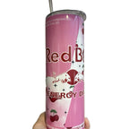 Cherry 20oz Pink and White Tumbler for Hot and Cold Drinks with Lid and Straw Ideal for On-the-Go Beverage Enthusiasts Drinkware Flasks Water Bottles
