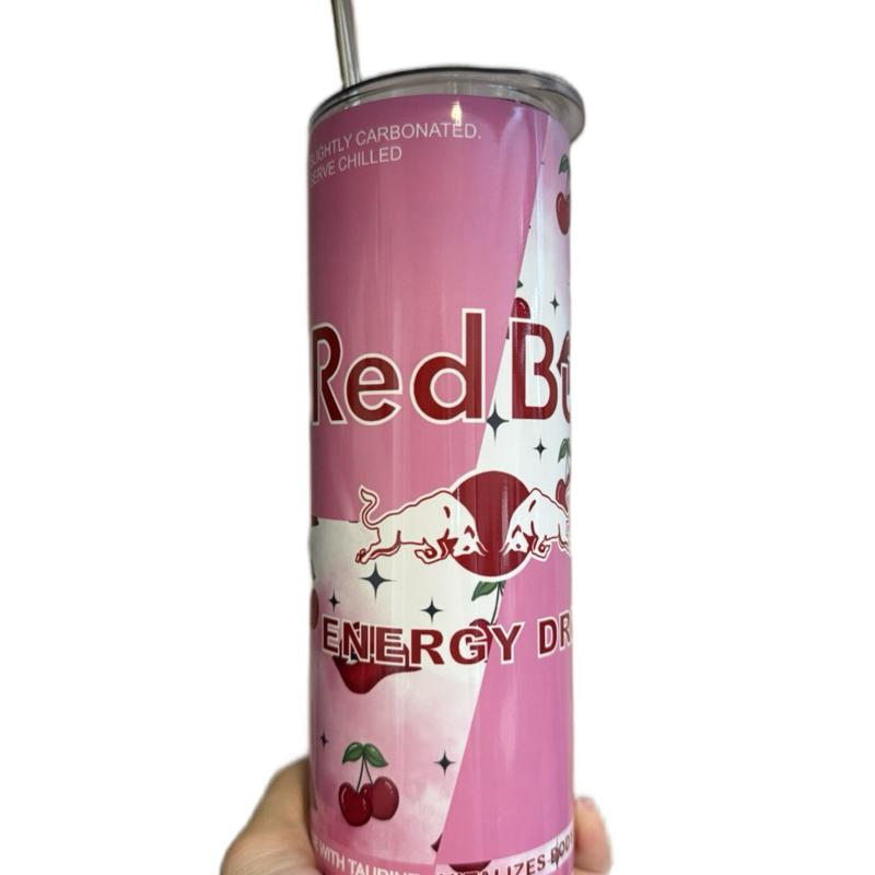 Cherry 20oz Pink and White Tumbler for Hot and Cold Drinks with Lid and Straw Ideal for On-the-Go Beverage Enthusiasts Drinkware Flasks Water Bottles