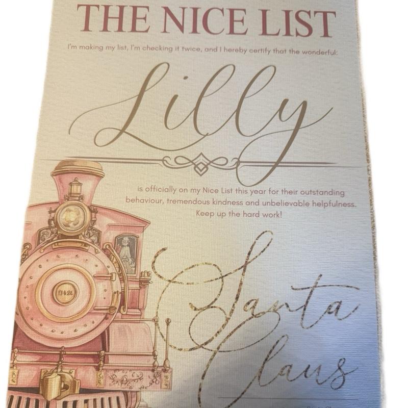 Pink polar exprees style nice list certificate