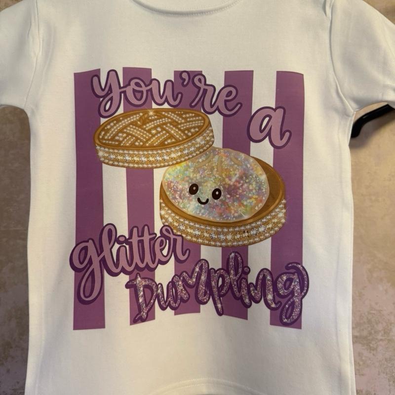 Glitter Dumpling T-Shirt for Children in Various Sizes 100% Cotton Fun Festive Design Perfect for Kids British Style
