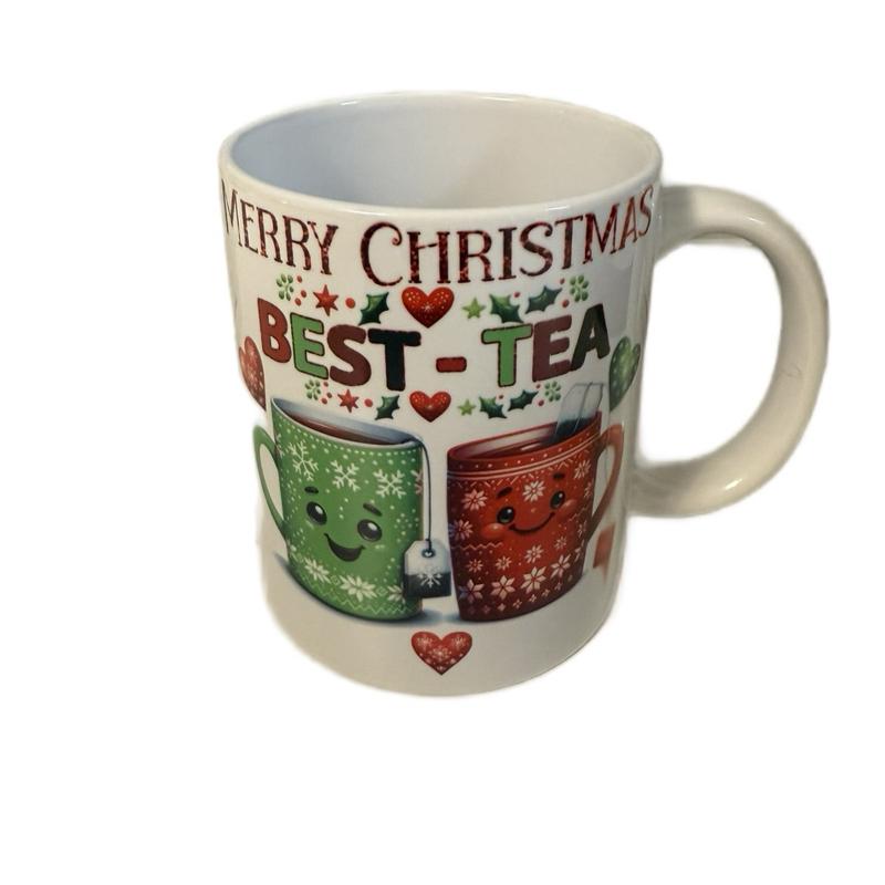 Merry Christmas Best Tea White Mug Perfect Christmas Gift for Your Best Friend Festive Design