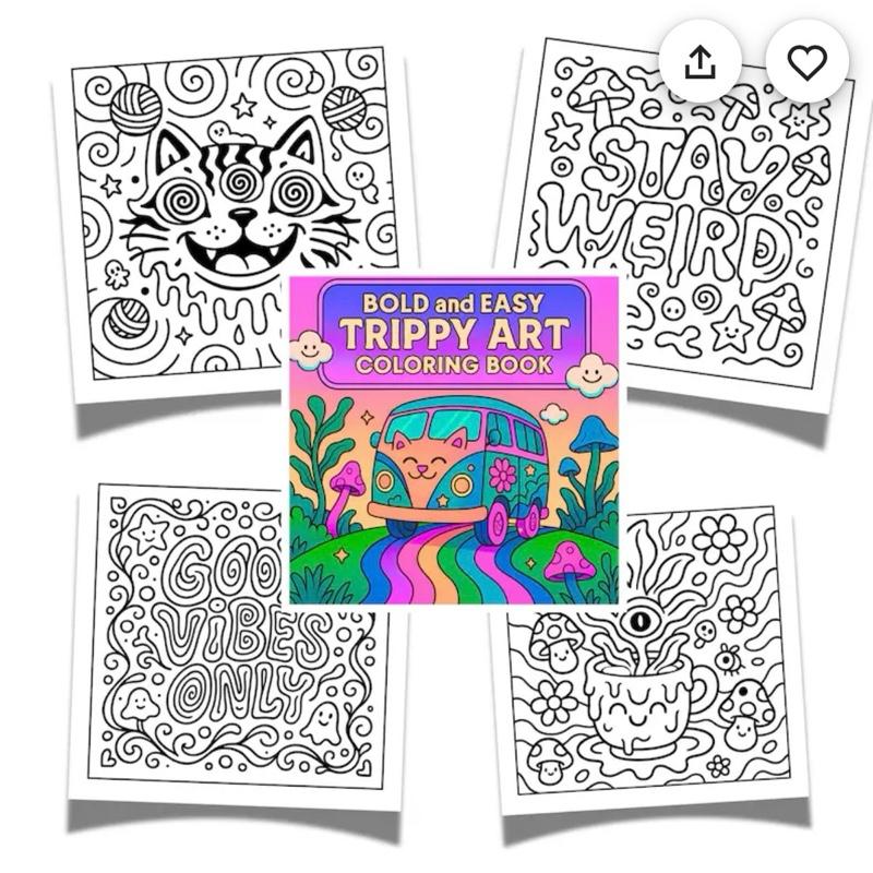 Bold and easy trippy art colouring book