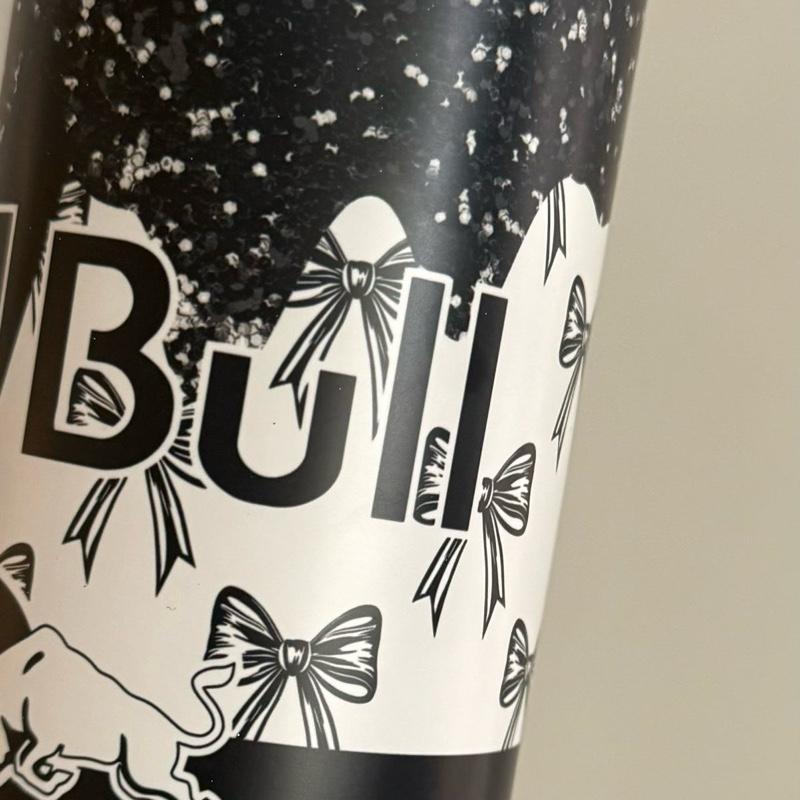 Black and white glitter effect 20oz tumbler for hot and cold drinks with lid and straw