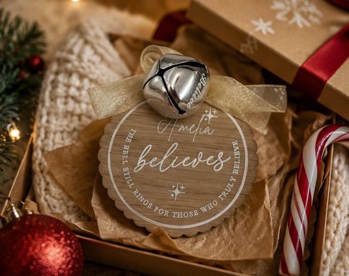 Personalised Christmas Believe Bell | Wooden Christmas Eve Keepsake Decoration