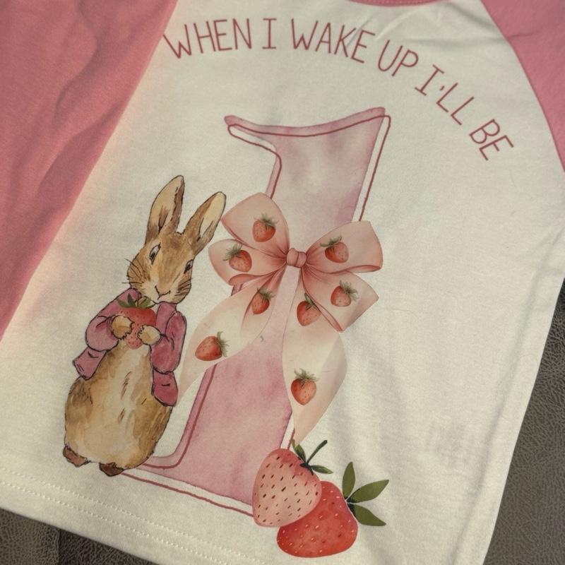 When I Wake Up I'll Be 1 Rabbit Pyjamas with Pink Sleeves and Trousers for Kids
