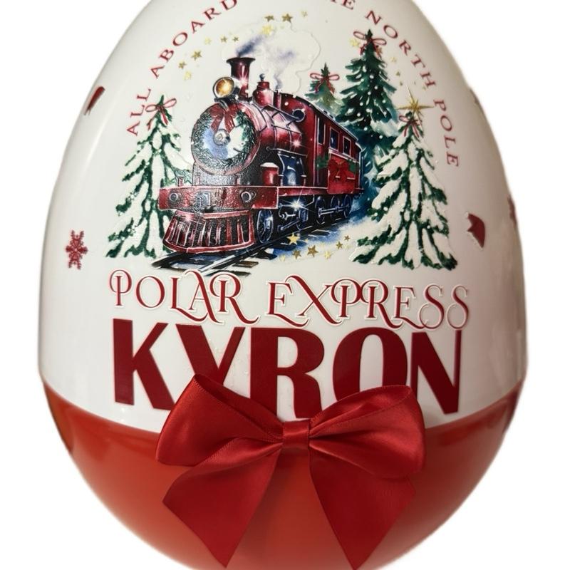 Red 16 inch jumbo Christmas train themed egg-perfect for filling with Christmas gifts