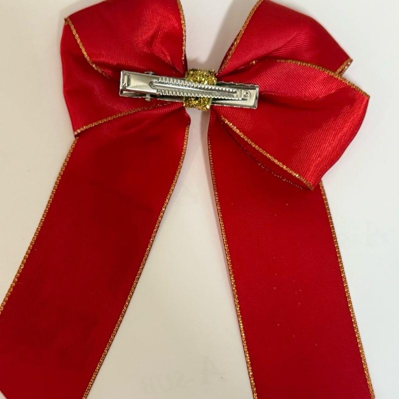 6inch Personalised Hair Bows with Sliding Clip on the Back - Gold Trim & Christmas Design