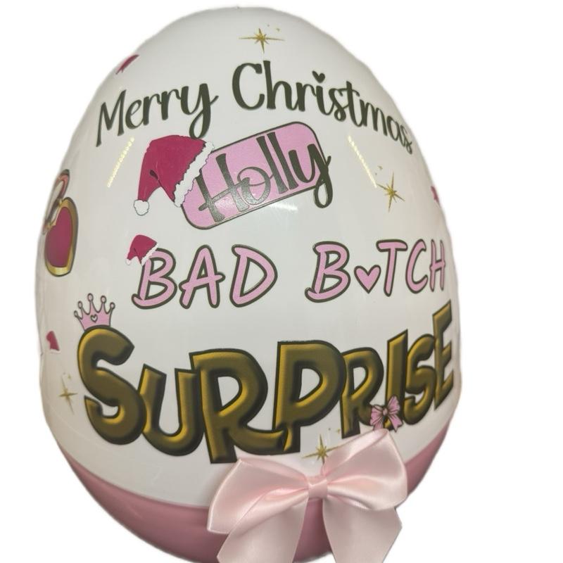 Personalised Pinkmas Surprise 16inch Jumbo Egg Makeup Themed Christmas Gift with Bow