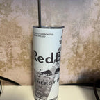White and silver 20oz tumbler with lid and straw for hot and cold drinks