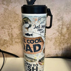 Reel Cool Dad 20oz Double Walled Insulated Tumbler for Hot and Cold Drinks with Flip Up Lid Perfect Father's Day Gift for Any Dad who Loves Fishing