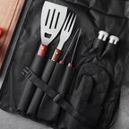 Personalised bbq apron, with 3 tools all engraved with any name, oven mitt, and salt and pepper shaker. Perfect gift for men, bbq lovers, Father’s Day, grandads and step dads. Image at top of the apron can also be changed