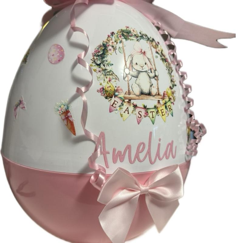 Giant plastic Easter egg perfect for filling with Easter gifts and can be reused over and over again. Fillable bunny plastic Easter egg