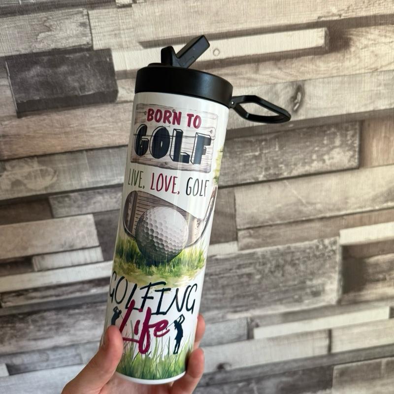 Golf Themed 20oz Double Walled Insulated Tumbler for Hot and Cold Drinks with Flip Up Lid Perfect for Golfers