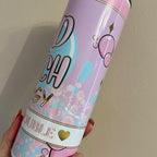 Lilac and blue 20oz personalised tumbler with lid and straw for hot and cold drinks