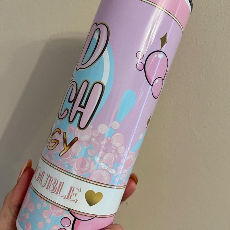 Lilac and blue 20oz personalised tumbler with lid and straw for hot and cold drinks