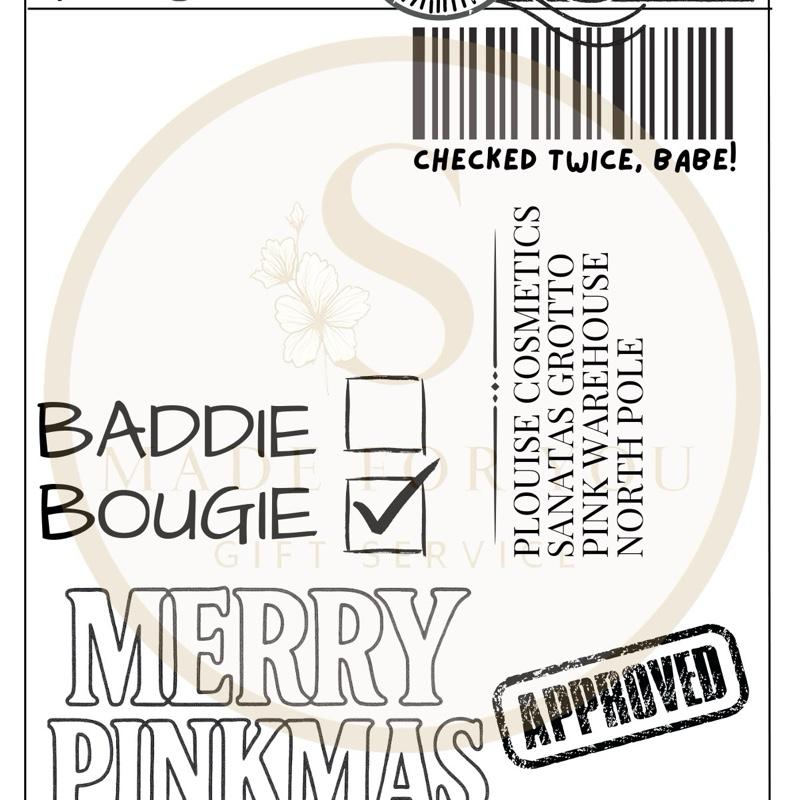 Sticky Backed pack of 10 Merry Pinkmas Christmas Labels for Gift Tags - Baddie Bougie Design - Perfect for Festive Gifting