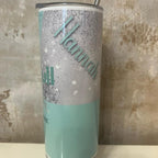 Green and silver 20oz personalised tumbler with lid and straw for hot and cold drinks