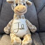 Personalised cute giraffe, soft toy, childrens personalised teddy, nursery. Add name at checkout or send a message after purchase