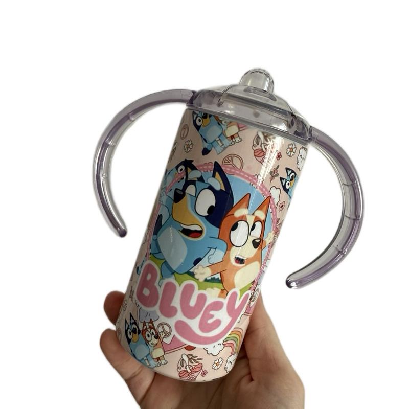 Blue Dog 12oz Insulated Sippy Cup with Two Lids One Sippy Lid and One Lid with Straw BPA Free for Kids