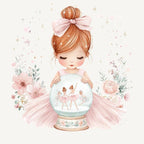 Girls Christmas Pink Pyjamas with Brushed Cotton PJ Bottoms Woven Check Pattern & Cute Ballerina Design