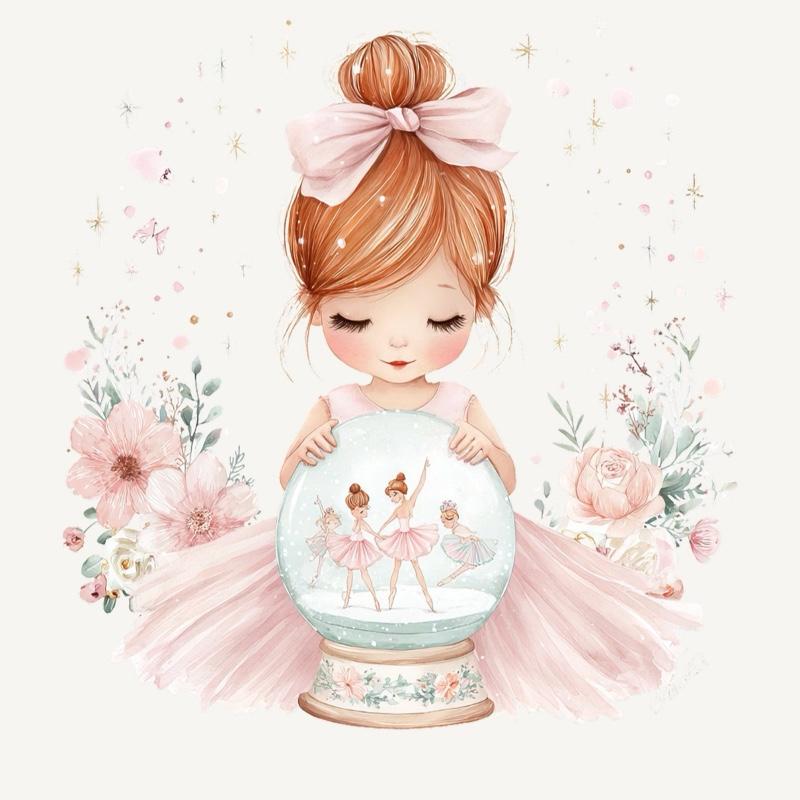 Girls Christmas Pink Pyjamas with Brushed Cotton PJ Bottoms Woven Check Pattern & Cute Ballerina Design