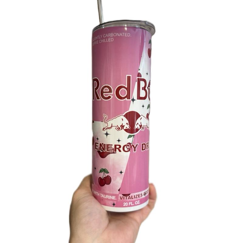 Cherry 20oz Pink and White Tumbler for Hot and Cold Drinks with Lid and Straw Ideal for On-the-Go Beverage Enthusiasts Drinkware Flasks Water Bottles