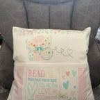 Cute personalised butterfly pocket book cushion. Children’s reading cushion. Cute nursery cushion