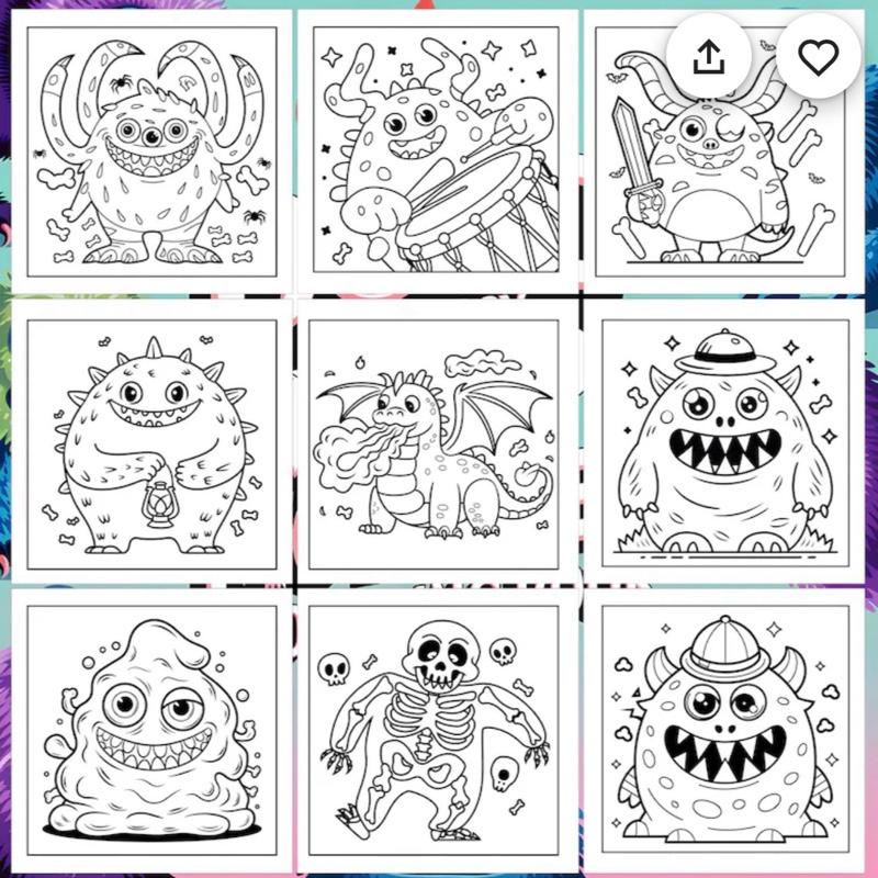 Bold and easy creepy monster colouring book