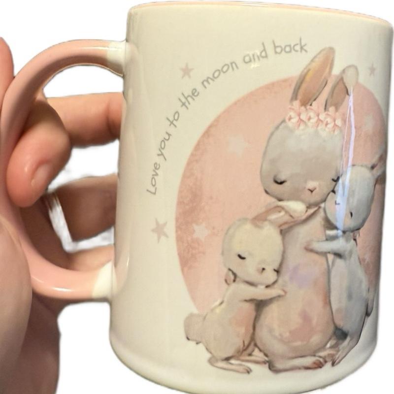 Love You to the Moon and Back Mug with Pink Handle Perfect Mother's Day Gift Featuring Adorable Bunny Design