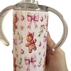 Pink gingerbread double walled insulated tumbler 20oz with flat lid and straw and sippy cup 12oz  Drinkware Bottles Flasks Insulation Mug Bottled Portable
