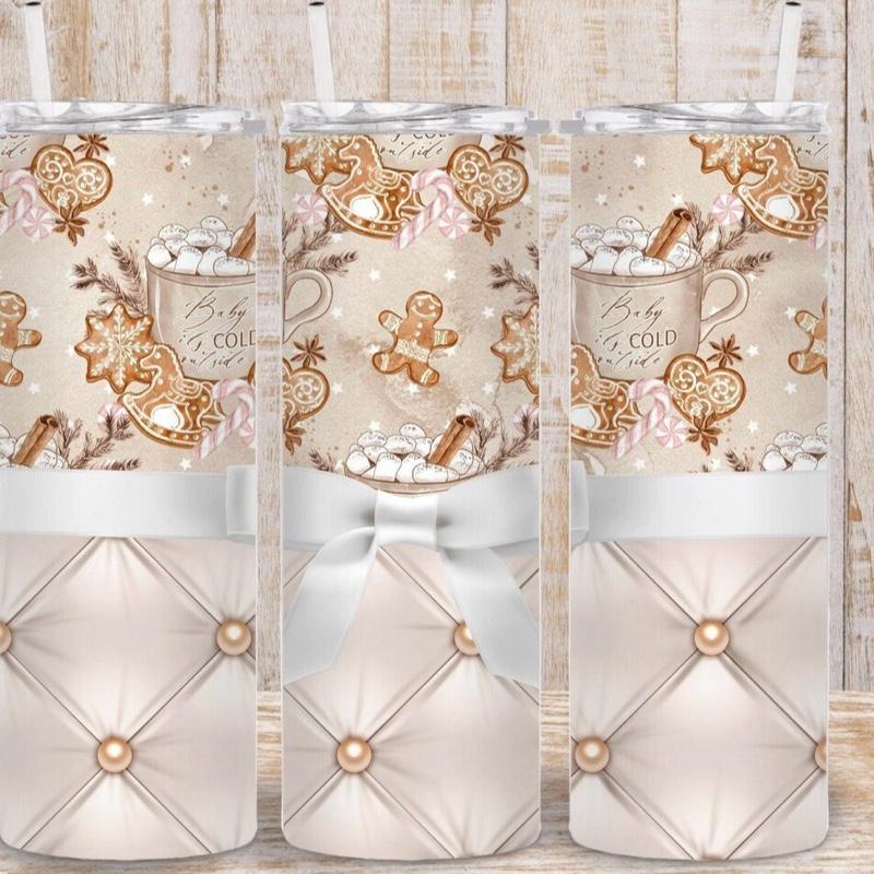 Christmas Themed Tumblers with Lid and Straw in 20oz and 12oz Sippy Cups Featuring Festive Gingerbread Design Bottle Drinkware Water Bottles Insulated Bottled Portable Washable Reusable Flasks