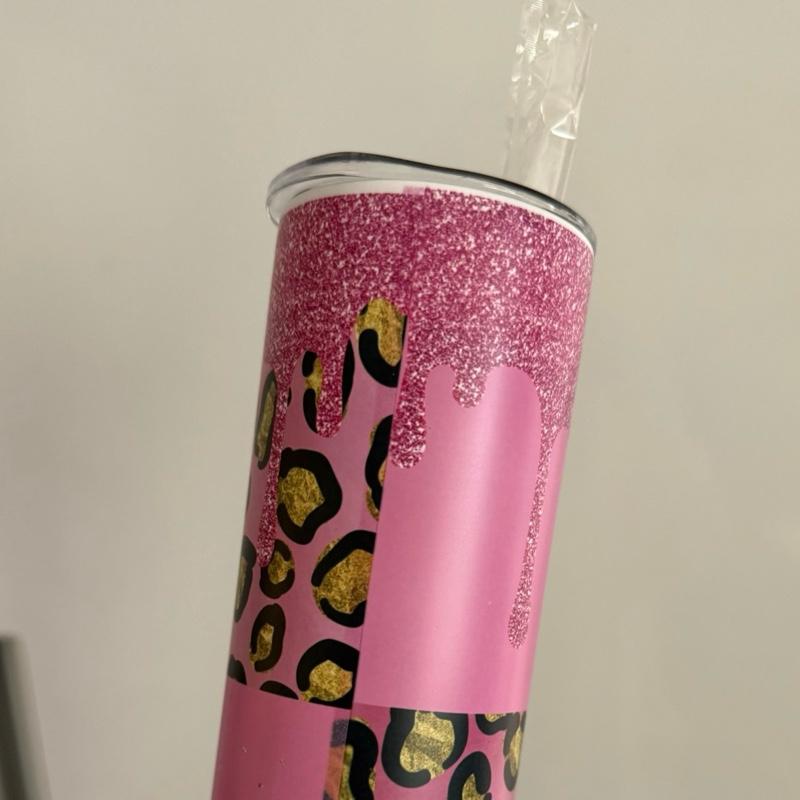 Pink Glitter Effect 20oz Tumbler with Lid and Straw for Hot and Cold Drinks - Perfect for Chilled Beverages