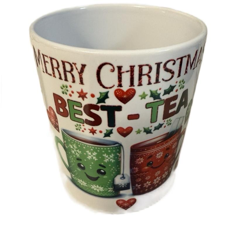 Merry Christmas Best Tea White Mug Perfect Christmas Gift for Your Best Friend Festive Design