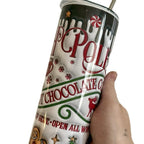 20oz North Pole hot chocolate tumbler with flat lid and straw Drinkware Flasks Beverage Insulation Bottles Water Bottles Portable Mug