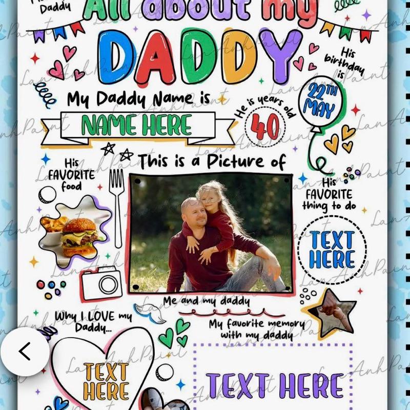 Pay what you can-Personalised Father's Day Print Gift - Customizable All About My Daddy Keepsake with Heartfelt Details