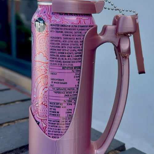 500ml can holder with lid and can opener perfect for anyone that don’t want to hold their cold wet cans and the can opener is a game changer especially for saving nails. This is in a beautiful silk rose gold