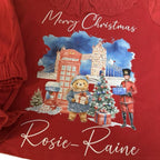 Girls children’s Red Christmas pyjamas London bear themed personalised