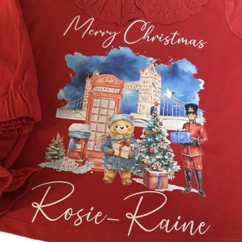 Girls children’s Red Christmas pyjamas London bear themed personalised