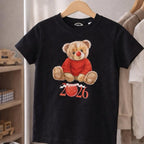 Children’s unisex personalised together in red t-shirt with Teddy bear on. Available in different colours