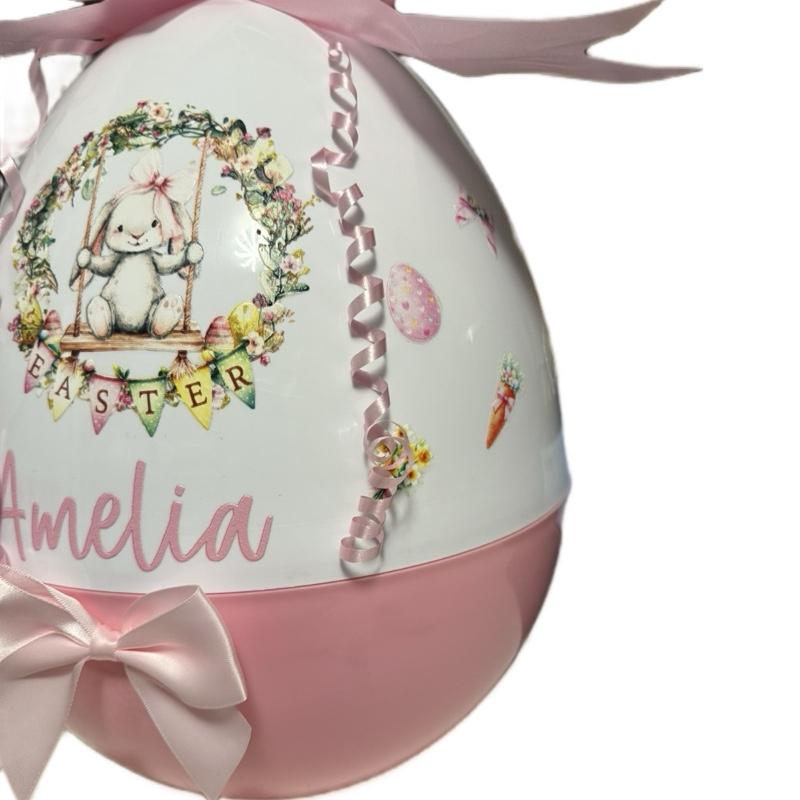 Giant plastic Easter egg perfect for filling with Easter gifts and can be reused over and over again. Fillable bunny plastic Easter egg
