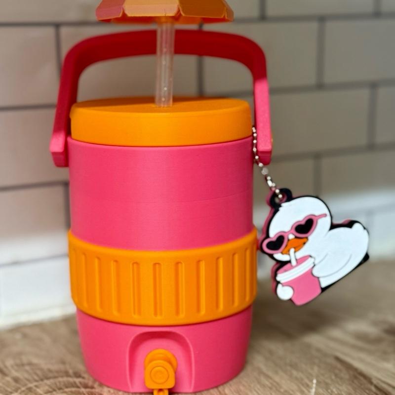 Pink and orange can cooler, can holder with can opener and straw topper. Name can be added if send me name in message after ordering or leave a note at checkout