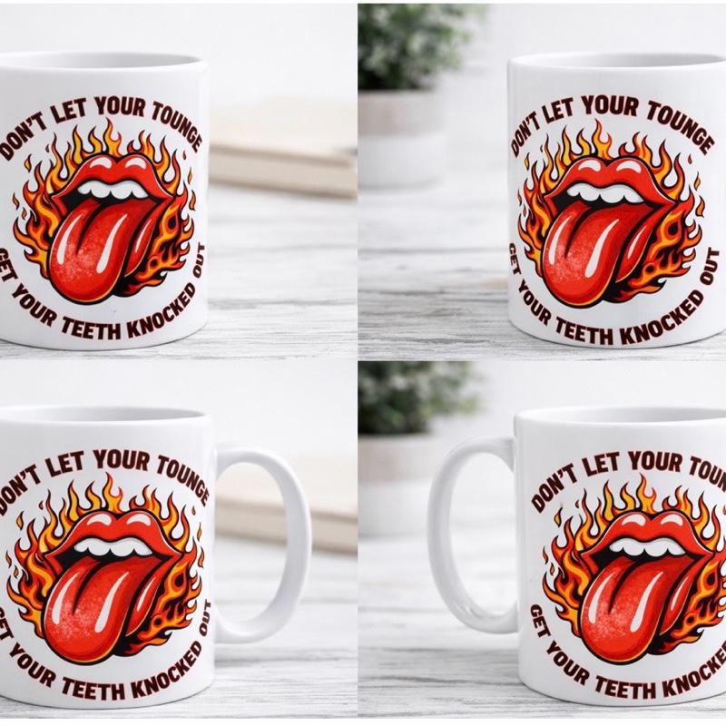 Funny Sarcastic Adult Humour 11oz Ceramic Mug with Flaming Tongue Design for Coffee Lovers