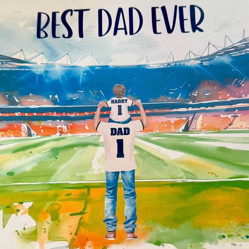 Football a4 personalised print, child and man’s shoulders, there is 4 backgrounds to choose from, 20 clothing sets, 20 hair styles/colour and 3 skin tones, light, medium and dark, you also choose what wording you Would like at the top and on the shirts
