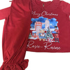 Girls children’s Red Christmas pyjamas London bear themed personalised