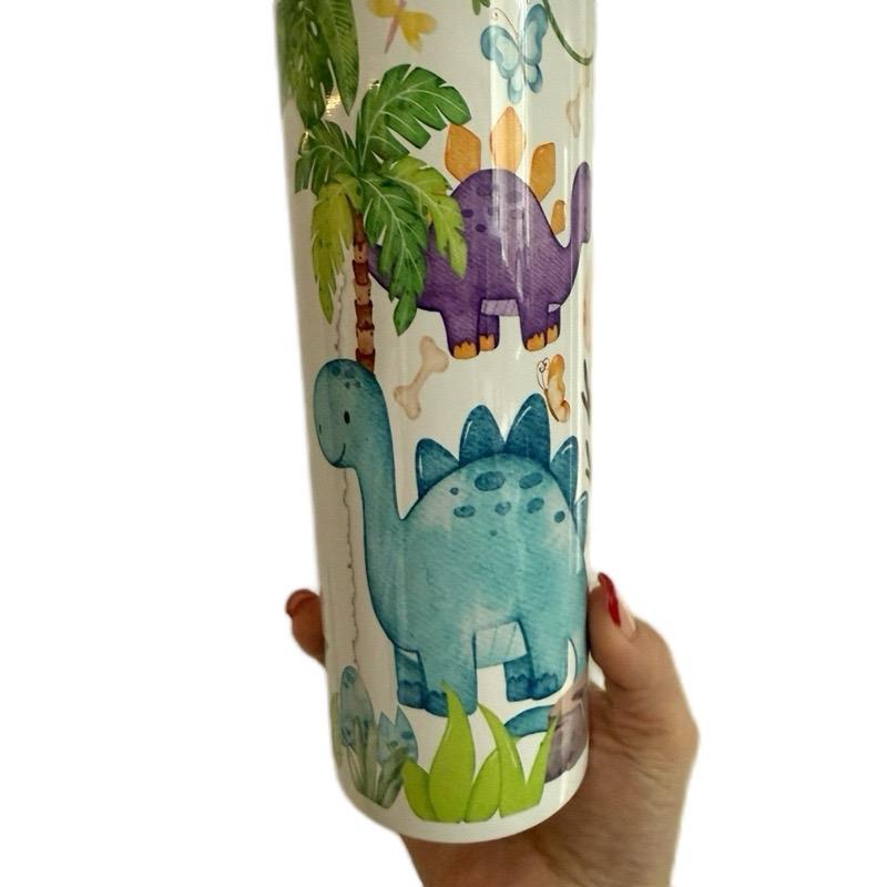 Personalised dinosaur themed 20oz tumbler with lid and straw