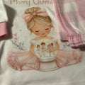Girls Christmas Pink Pyjamas with Brushed Cotton PJ Bottoms Woven Check Pattern & Cute Ballerina Design