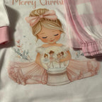 Girls Christmas Pink Pyjamas with Brushed Cotton PJ Bottoms Woven Check Pattern & Cute Ballerina Design